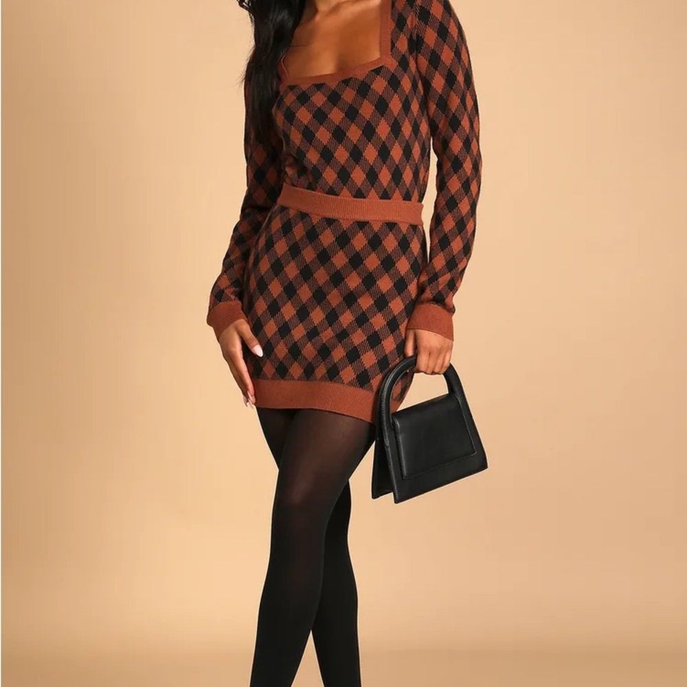 Lulu's Brown and Black Long Sleeve Dress